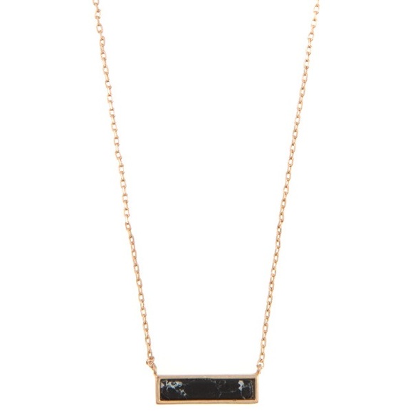 Gold & Black Marble Gem Stone Bar Pendant Necklace - Picture 3 of 3